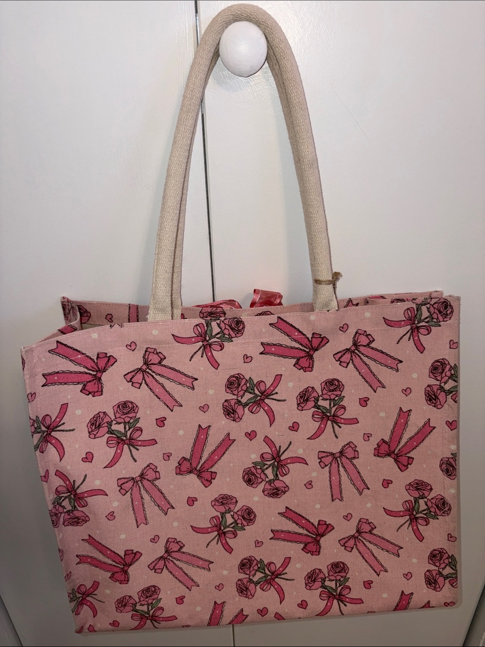 Pink Ribbon & Rose Pattern Tote Bag - Picture 2 of 2